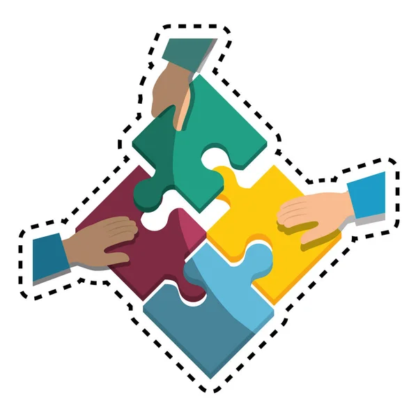 Hand menselijke met puzzel stukjes spel pictogram — Stockvector