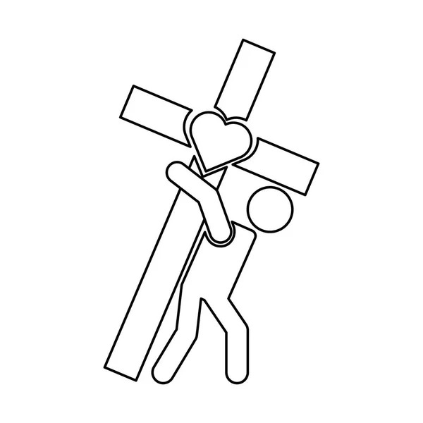 Силуэт человека, несущий крест — стоковый вектор
