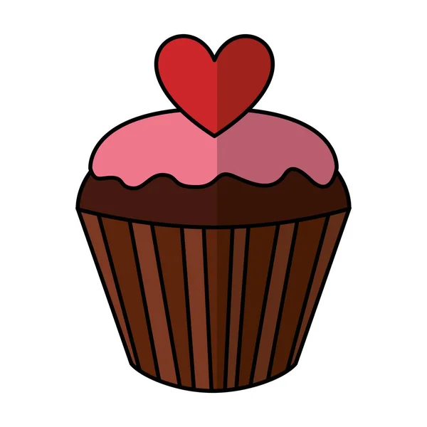 Cupcake doce com coração — Vetor de Stock