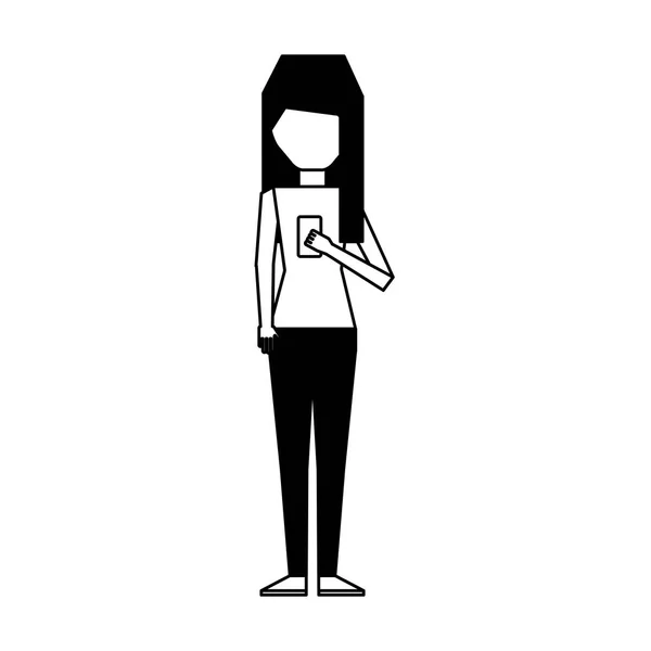 Young woman with smartphone avatar character — Stock Vector