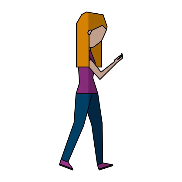 Mujer joven con carácter avatar smartphone — Vector de stock