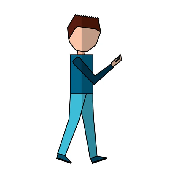 Jonge man met smartphone avatar karakter — Stockvector