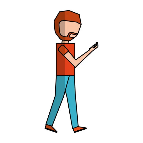 Jonge man met smartphone avatar karakter — Stockvector