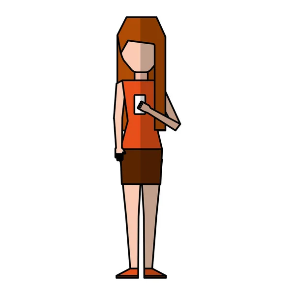 Молода жінка з персонажем аватара смартфона — стоковий вектор