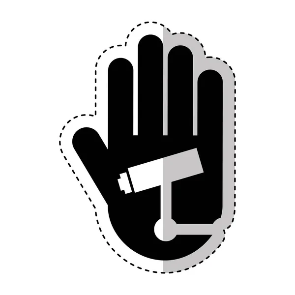 Main humaine avec caméra cctv silhouette icône — Image vectorielle
