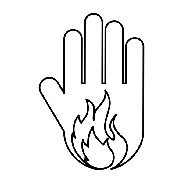 Mano humana con fuego llama silueta icono — Archivo Imágenes Vectoriales