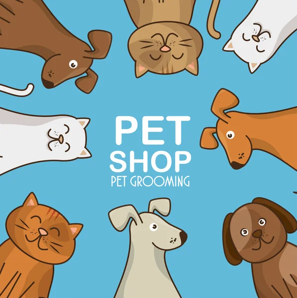 Animales de grupo tienda de mascotas — Vector de stock