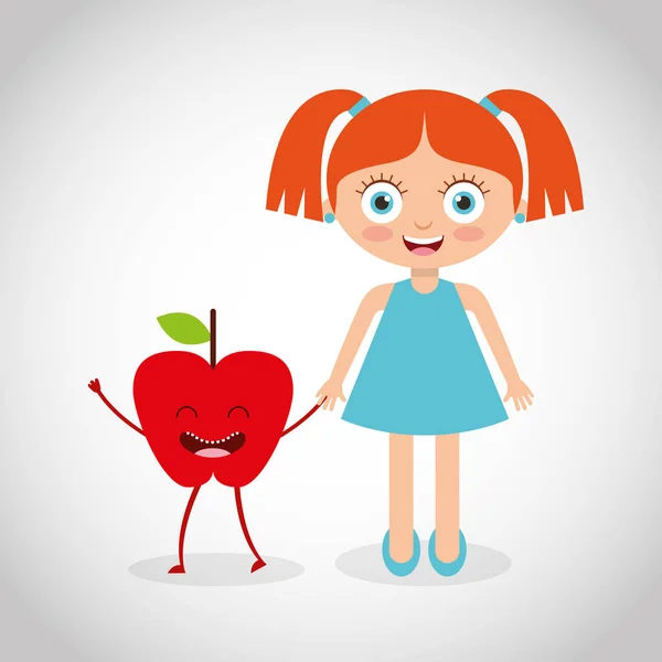 Свежие фрукты с ребенком комический характер — стоковый вектор