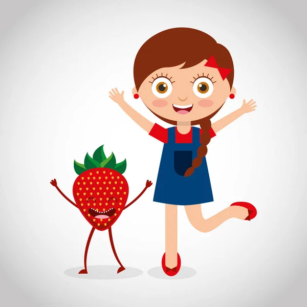 Fruits frais avec personnage comique enfant — Image vectorielle