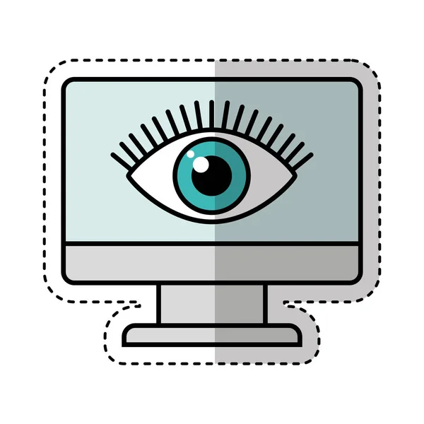 Bilgisayar monitörü ile göz izole simgesini — Stok Vektör