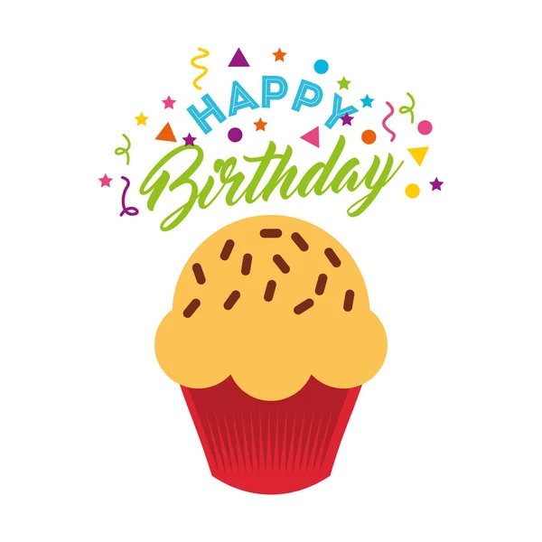 Cartão de celebração de aniversário feliz com cupcake — Vetor de Stock