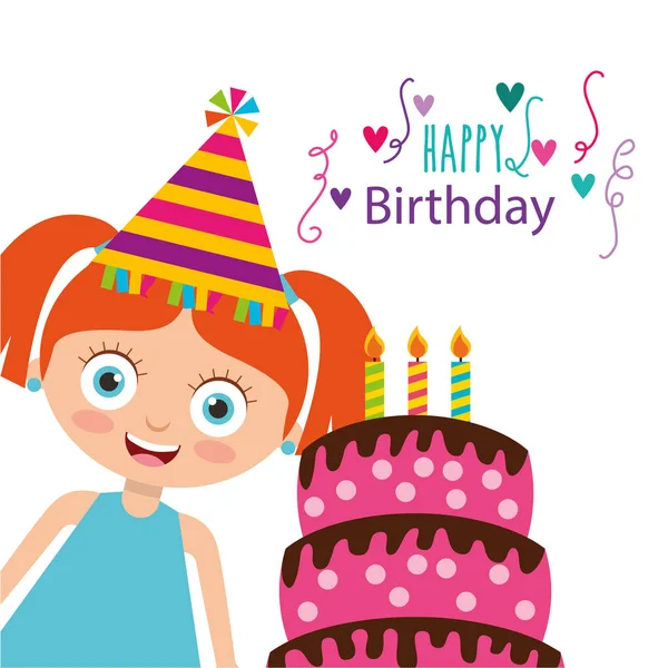 Happy birthday celebration card with kid — стоковый вектор