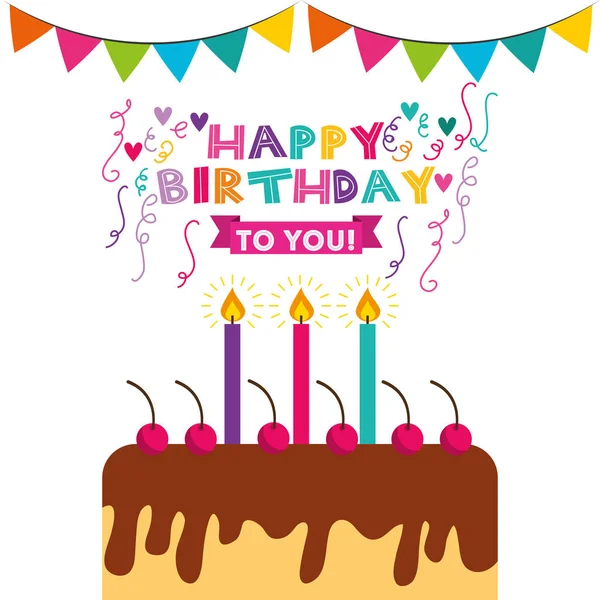 Joyeux anniversaire carte de célébration avec gâteau — Image vectorielle