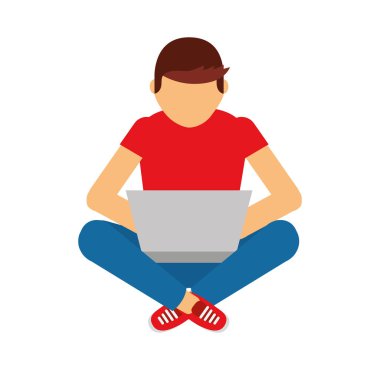 dizüstü avatar karakter ile genç adam