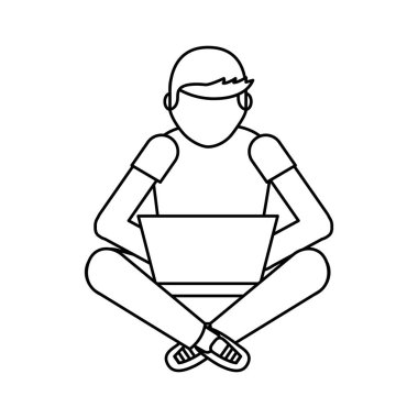 dizüstü avatar karakter ile genç adam