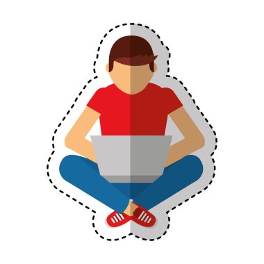 dizüstü avatar karakter ile genç adam