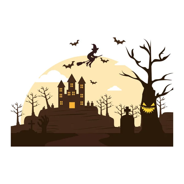 Tarjeta de celebración Halloween escena — Vector de stock