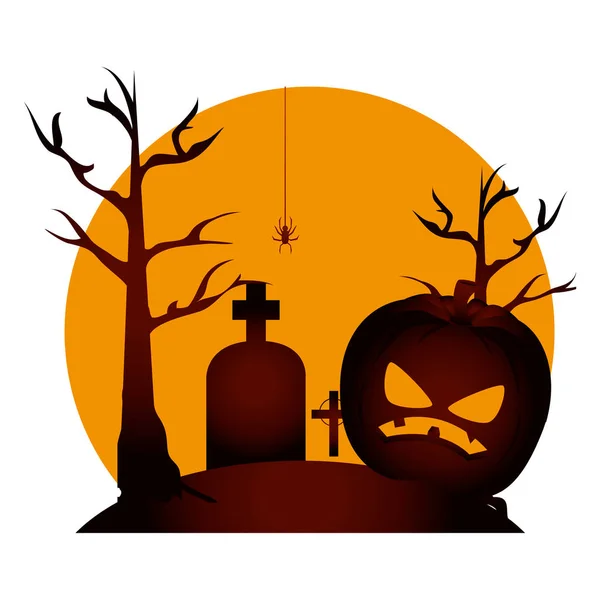 Tarjeta de celebración Halloween escena — Vector de stock