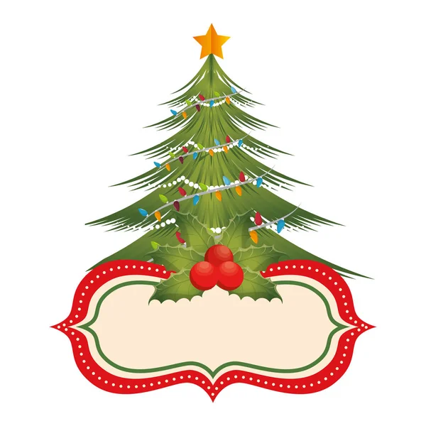Gelukkig merry christmas tree kaart — Stockvector