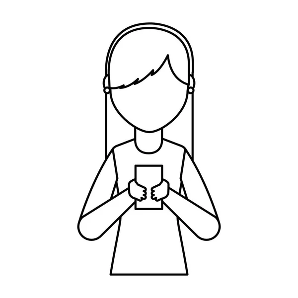 Νεαρή γυναίκα με smartphone avatar χαρακτήρων — Διανυσματικό Αρχείο