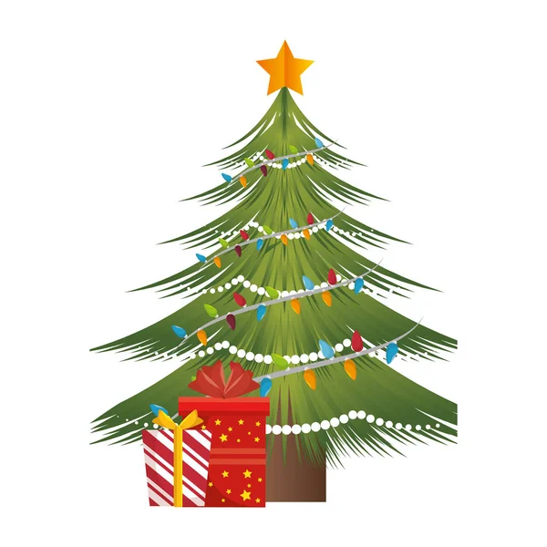 Gelukkig merry christmas tree kaart — Stockvector