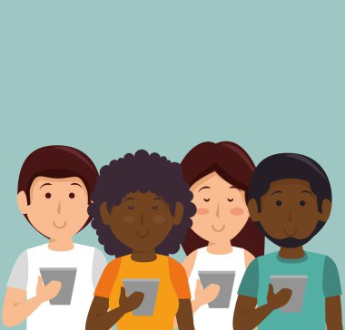 Bir grup insan smartphone kullanarak