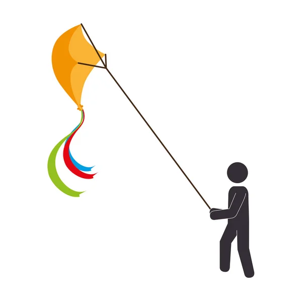 Kid flying kite icon — Stock Vector