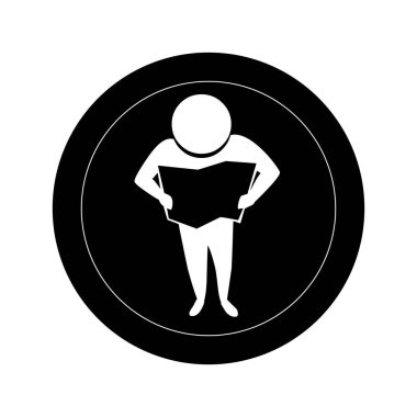 okuma piktogram adamla tek renkli yuvarlak çerçeve