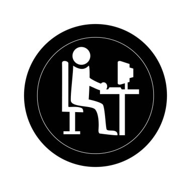 bilgisayarla piktogram adamla tek renkli yuvarlak çerçeve