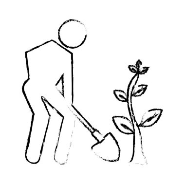 siluet kroki adam kürek ve ağaç bulanık