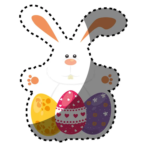 Rabbit with painted easter eggs card — Stock Vector