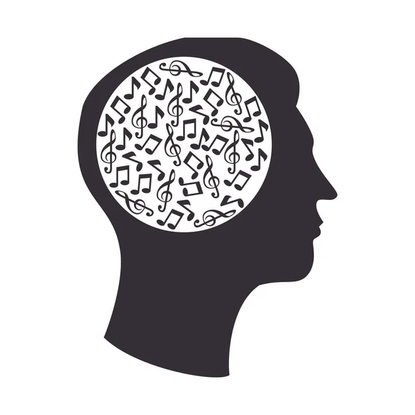 Perfil humano con patrón de notas musicales — Vector de stock