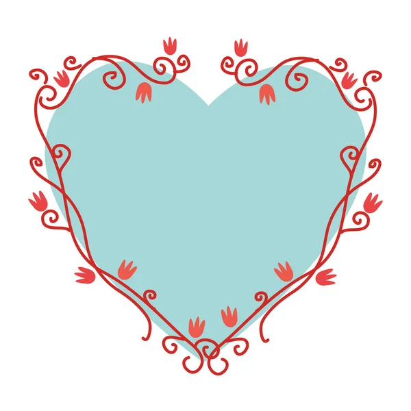 Corazón amor con flores icono de la tarjeta — Vector de stock