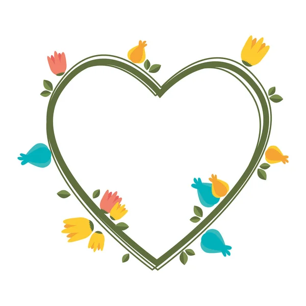 Coração amor com flores ícone do cartão —  Vetores de Stock