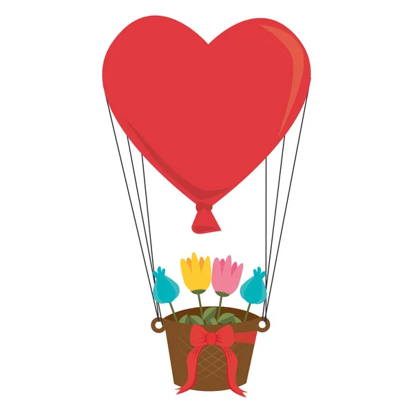 Coração amor com flores ícone do cartão — Vetor de Stock
