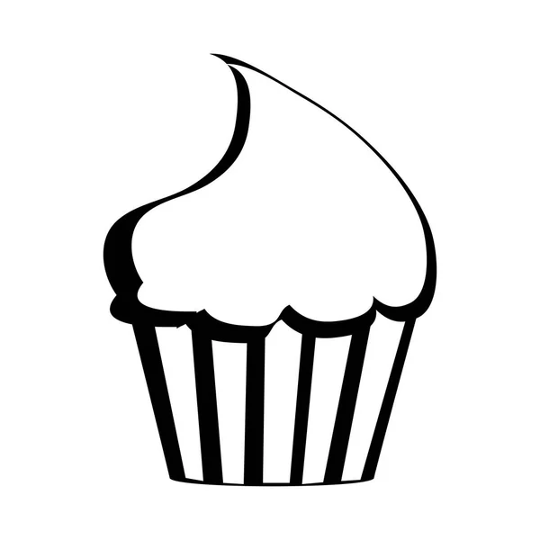 Monochrome silhouette with cupcake with cream swirl — Stock Vector