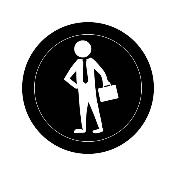 Cadre rond monochrome avec pictogramme homme d'affaires — Image vectorielle