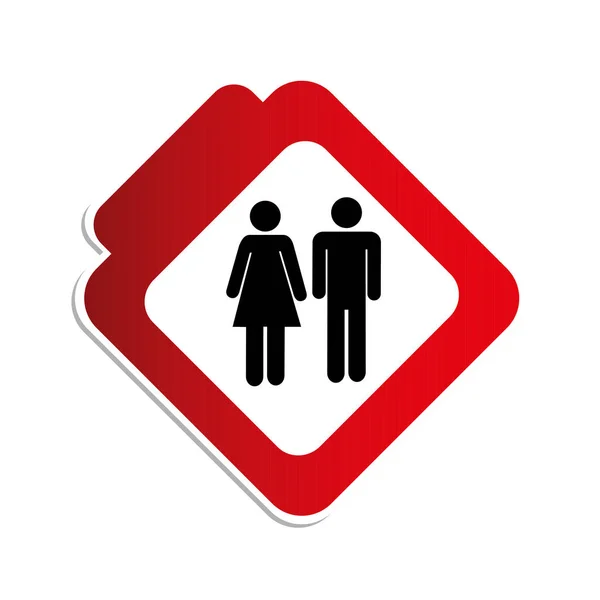 Silhouette color road sign with pictogram man and woman — Stock Vector