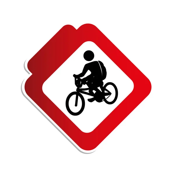 Silueta color carretera señal con pictograma hombre ciclista — Vector de stock