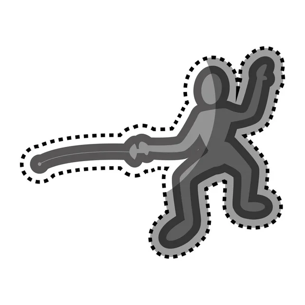 Graustufen-Sticker-Piktogramm mit Fechtspieler — Stockvektor