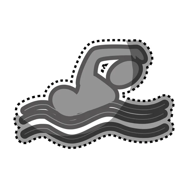 수영 하는 사람의 그림을 회색조 스티커 — 스톡 벡터