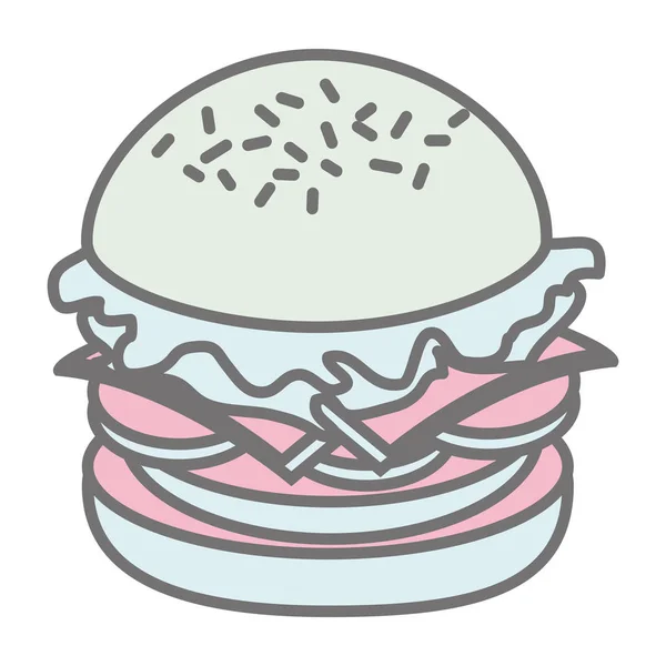 Silhouette couleur pastel grand hamburger — Image vectorielle