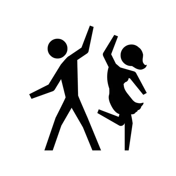 跳舞的黑色剪影象形图夫妇 — 图库矢量图片
