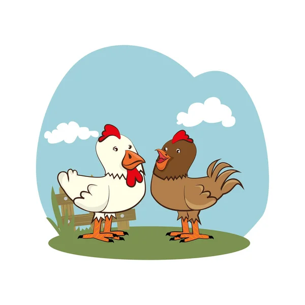 Background farm with chicken animals — Stock Vector