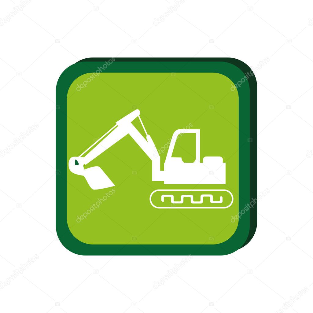 green frame with backhoe with shovel