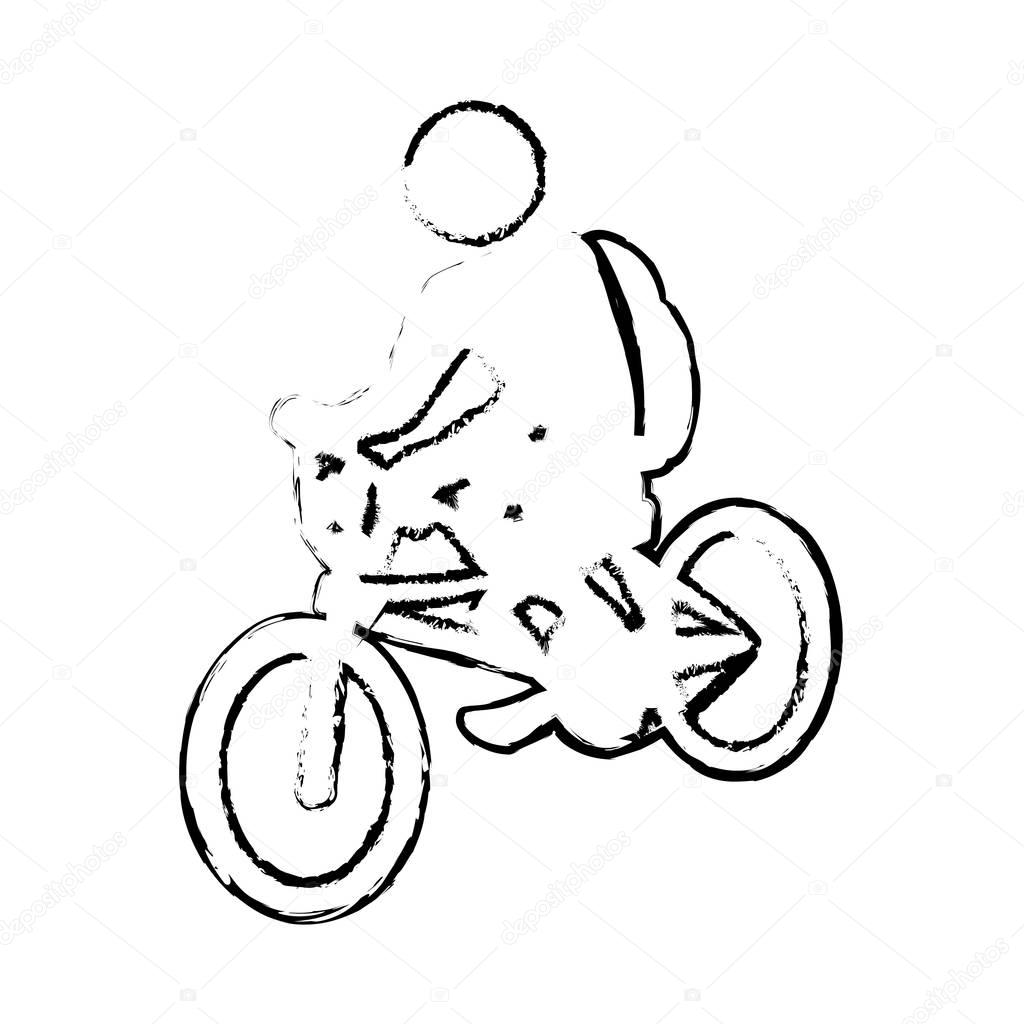 silhouette sketch blurred with pictogram man ride bicycle