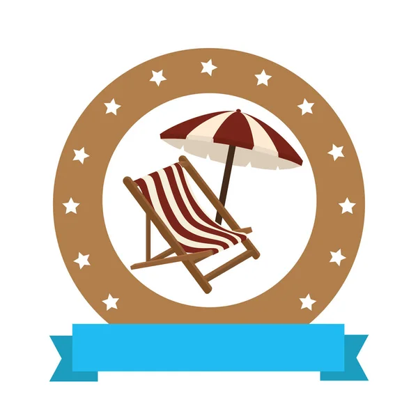 Circular border with chair and umbrella — Stock Vector