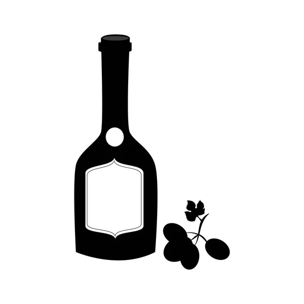 Bebida silhueta bebida garrafa com uvas — Vetor de Stock