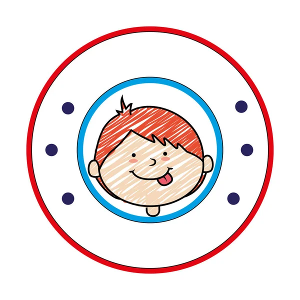 Кольоровий силует з малюнком хлопчика в круглій рамці — стоковий вектор