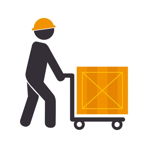 Barva silueta s člověka a ruční vozík s balíčkem — Stockový vektor